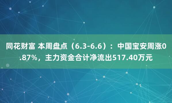 同花财富 本周盘点（6.3-6.6）：中国宝安周涨0.87%，主力资金合计净流出517.40万元