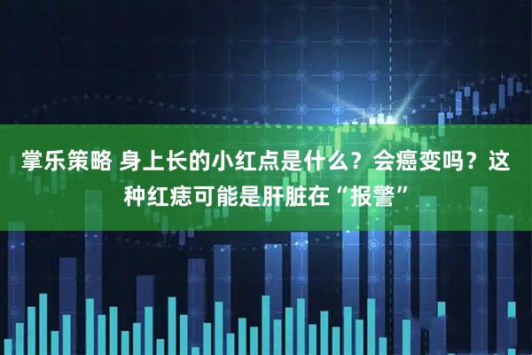 掌乐策略 身上长的小红点是什么？会癌变吗？这种红痣可能是肝脏在“报警”