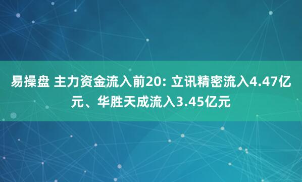 易操盘 主力资金流入前20: 立讯精密流入4.47亿元、华胜天成流入3.45亿元