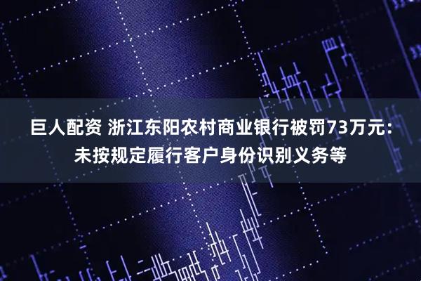 巨人配资 浙江东阳农村商业银行被罚73万元：未按规定履行客户身份识别义务等
